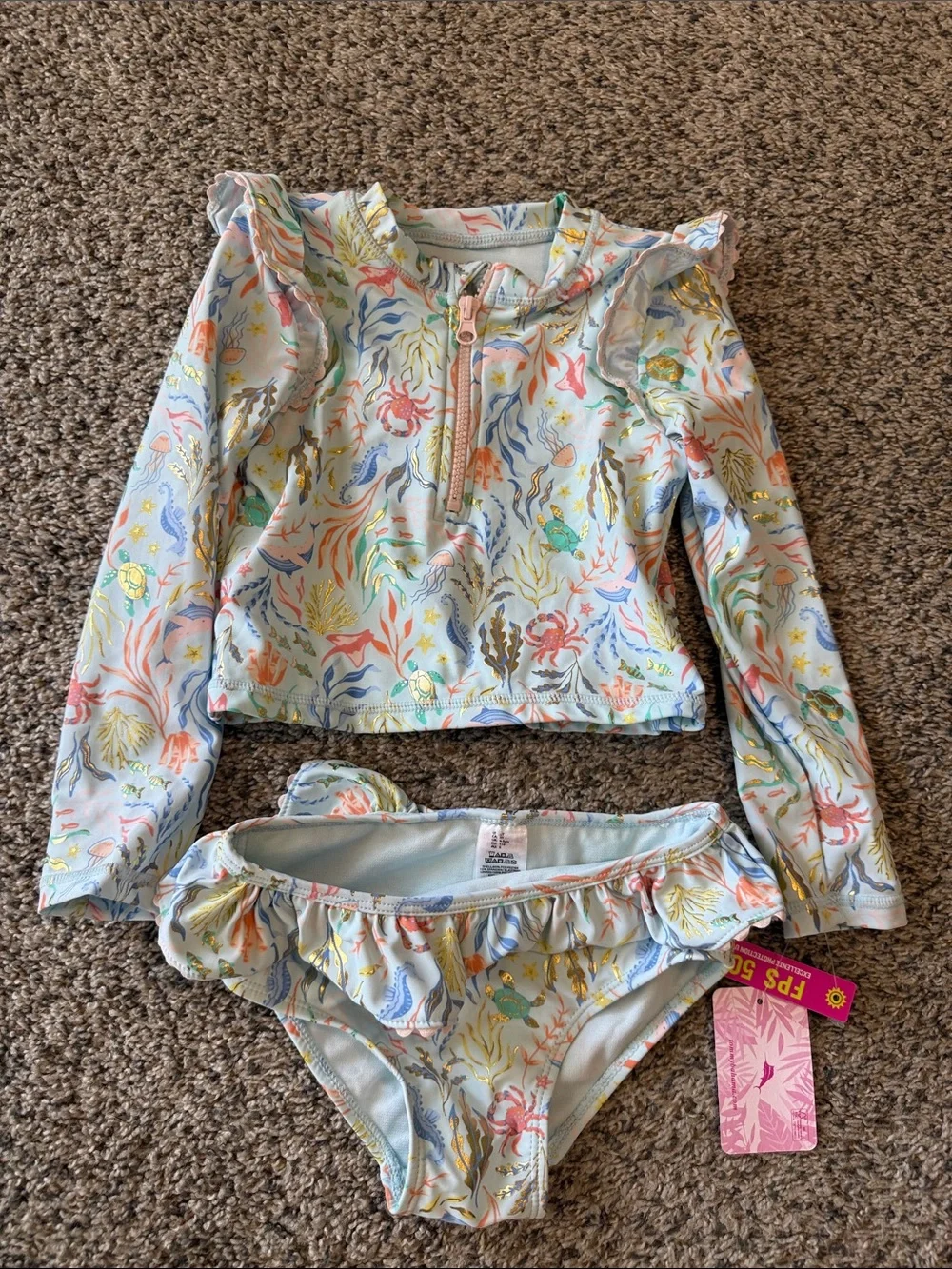 Tommy Bahama Toddler Girl Rashguard 2 Piece Swimsuit Set Sea Animals 5T NWT
